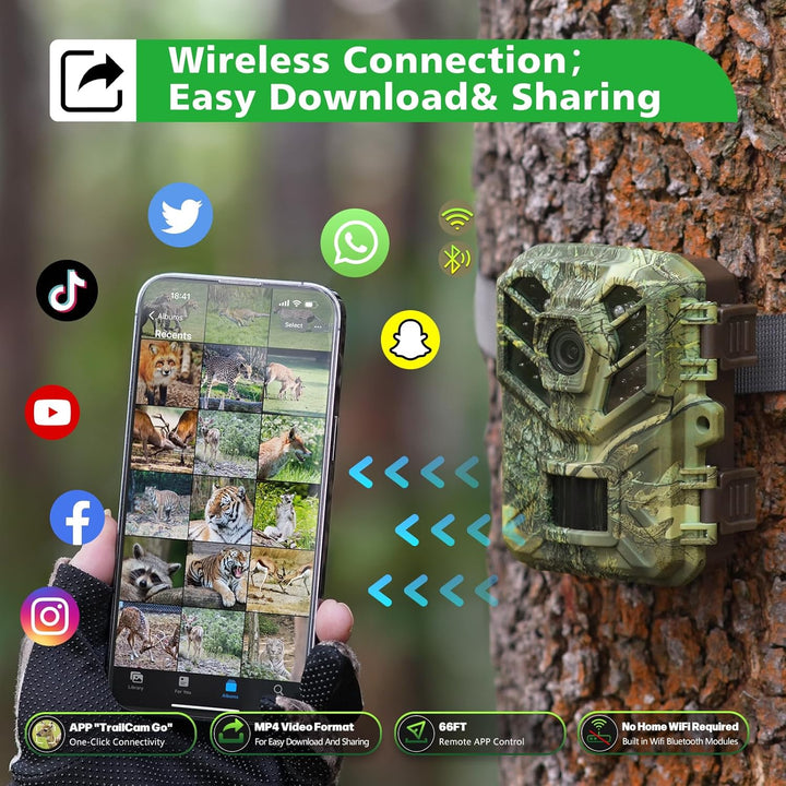 Coolifepro Wildkamera mit Handyübertragung App, 32MP Mini WLAN Wildkamera, 0,1 s Auslösegeschwindigk