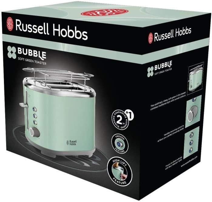 Russell Hobbs Toaster Bubble grün, 2 extra breite Toastschlitze, inkl. Brötchenaufsatz, 6 einstellba