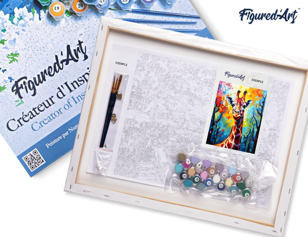 Figured'Art Malen Nach Zahlen Erwachsene Mit Rahmen Giraffe Farbenfroh Abstrakt - Paint by Numbers B