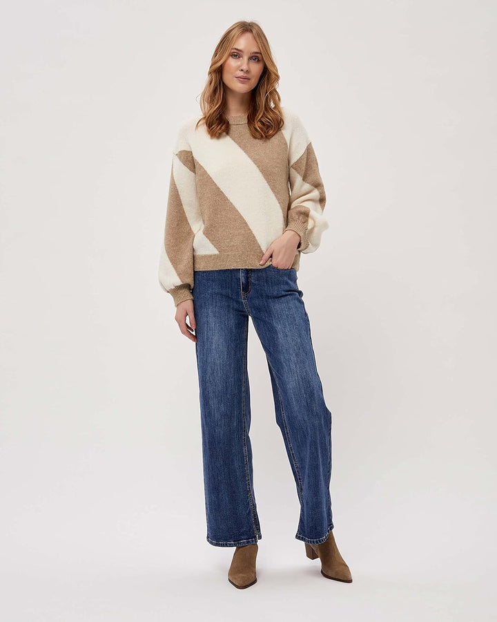 Desires Damen Kamelia Strickpullover XL 0021s Cobbelstone Stripe, XL 0021s Cobbelstone Stripe