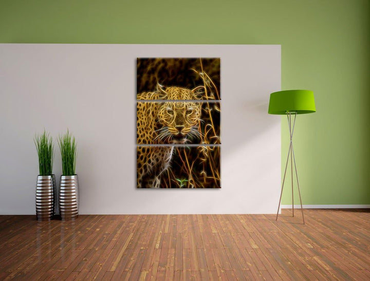 Leopard beobachtet Umgebung NewArt 3-Teiler Leinwandbild 120x80 Bild auf Leinwand, XXL riesige Bilde