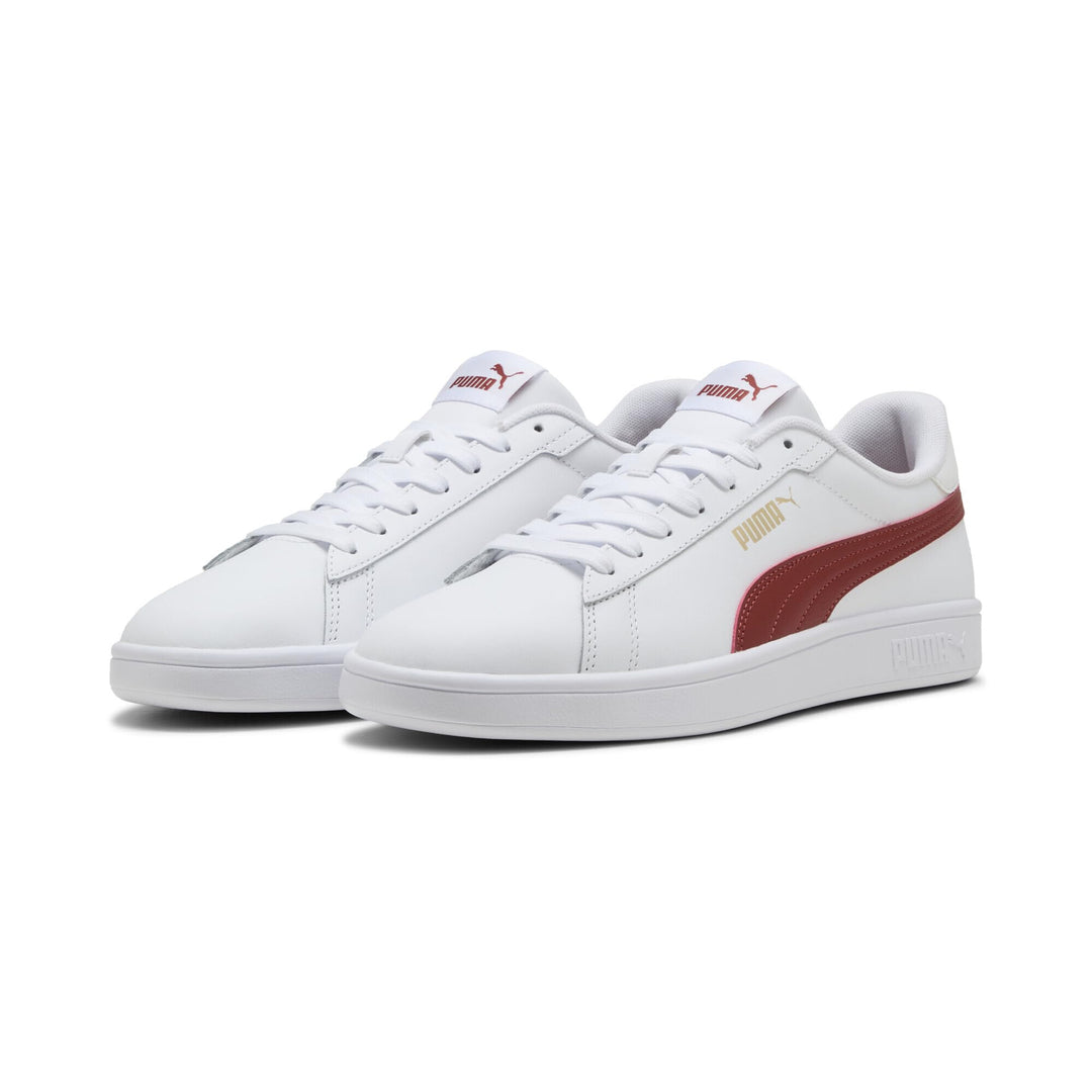PUMA Herren Smash 3.0 L Sneaker 36 EU White Bordeaux Red, 36 EU White Bordeaux Red
