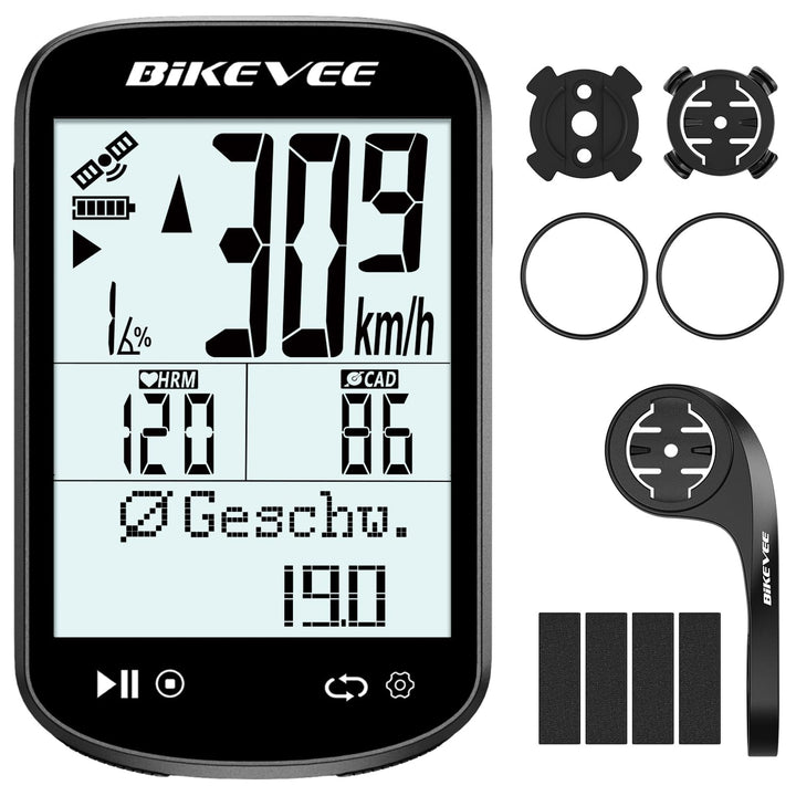 GPS Fahrradcomputer Kabellos ANT+ Bluetooth 2.6'' Glasdisplay 50H Akku Schwarz-AB【Doppelhalterung】,