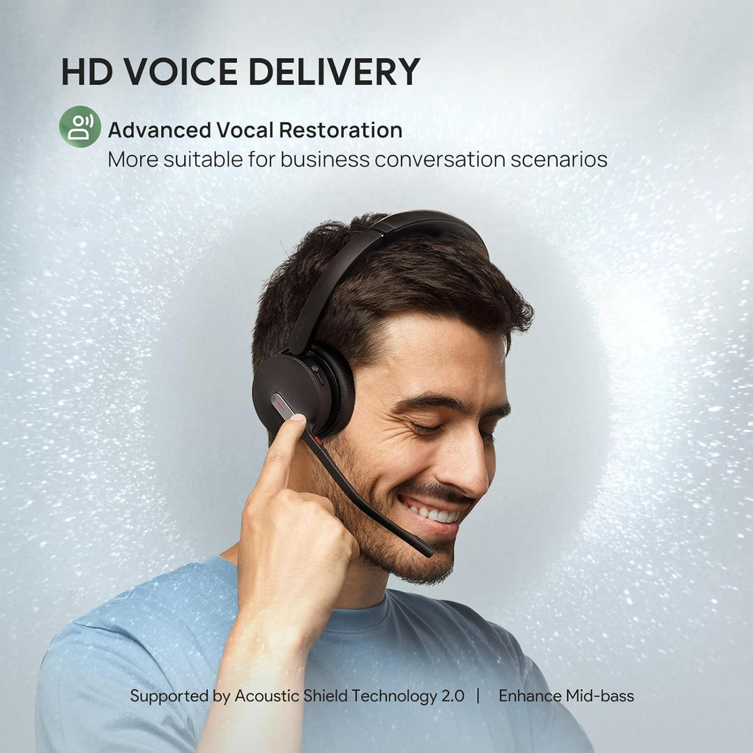 Yealink BH70 Drahtloses Bluetooth-Headset mit Mikrofon für die Arbeit, bis zu 35h Sprechzeit, 3-Mikr