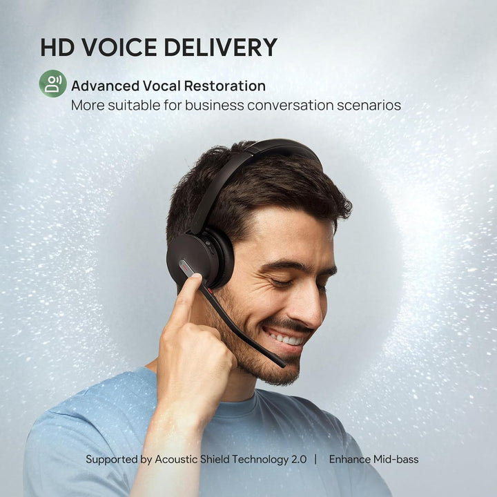 Yealink BH70 Drahtloses Bluetooth-Headset mit Mikrofon für die Arbeit, bis zu 35h Sprechzeit, 3-Mikr