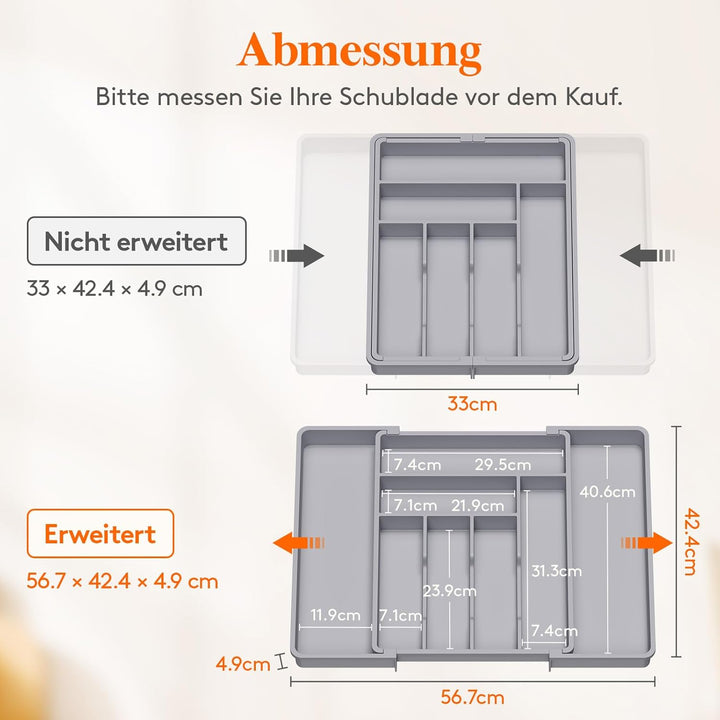 Lifewit Besteckkasten für Schubladen 40 50, verstellbarer Kunststoff Organizer Küche Tiefe 42,4 cm,