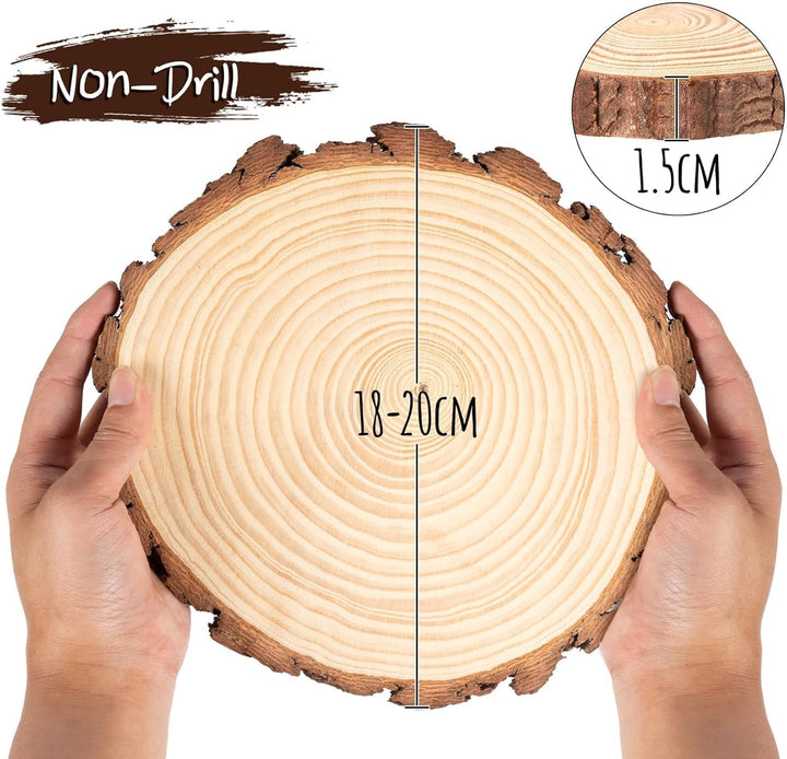 6er Set Holzscheiben 20 cm Durchmesser,Baumscheiben Naturholz mit Rinde,Runde Holzscheiben zum Baste