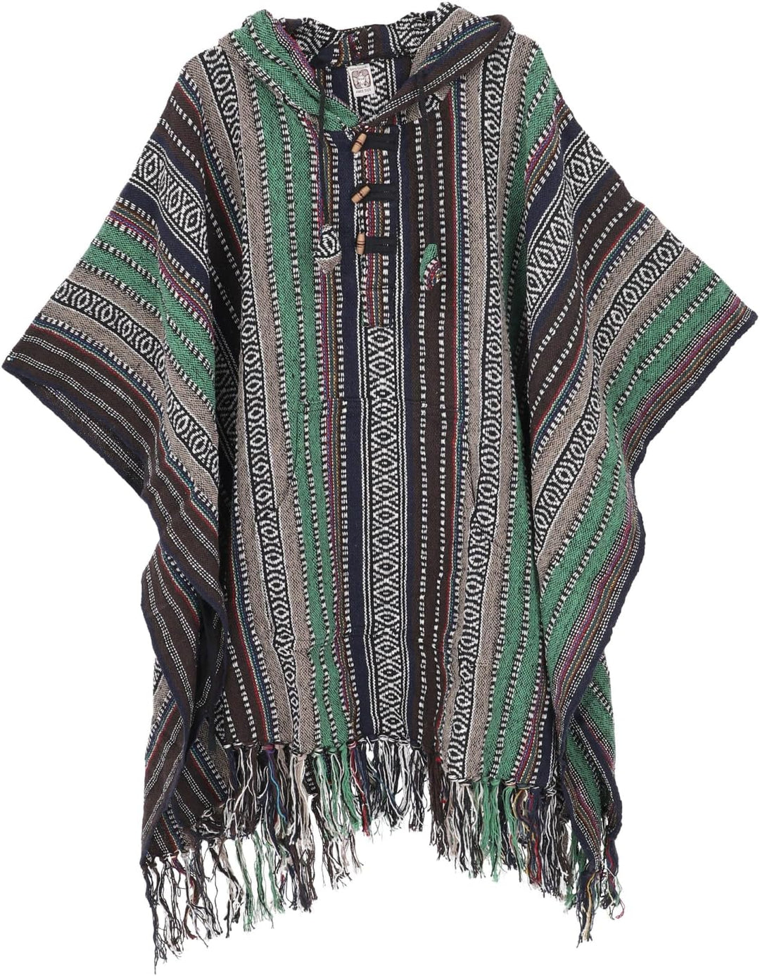 GURU SHOP Poncho Hippie Chic, Ethno Poncho, Andenponcho, Herren/Damen, Blau, Baumwolle, Size:One Siz