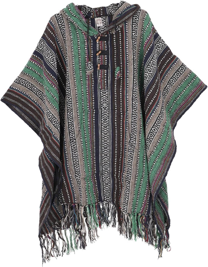 GURU SHOP Poncho Hippie Chic, Ethno Poncho, Andenponcho, Herren/Damen, Blau, Baumwolle, Size:One Siz