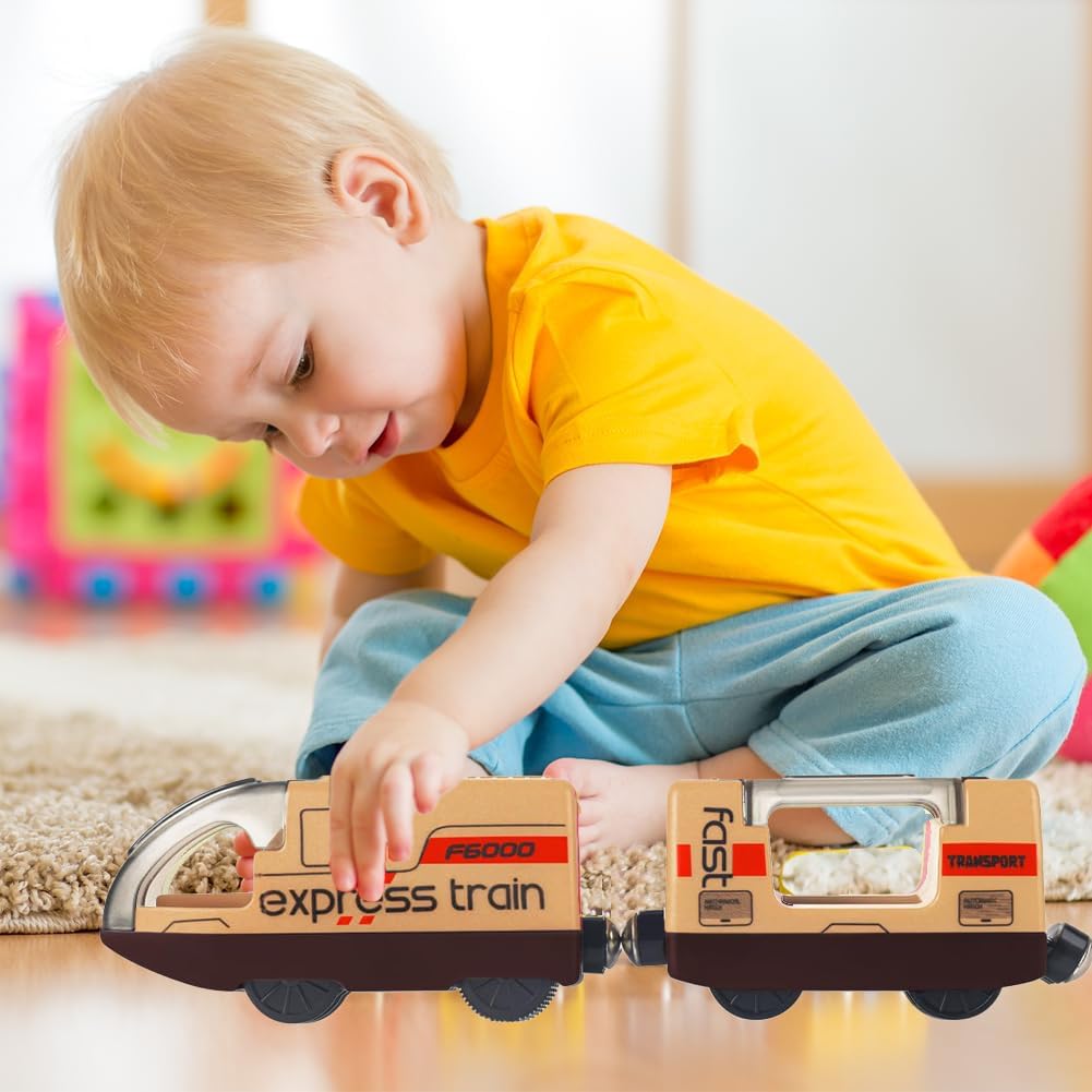 TOPLIVING Elektroeisenbahn für Holzschienen, ferngesteuerte Spielzeugeisenbahn, Motorisierte Eisenba