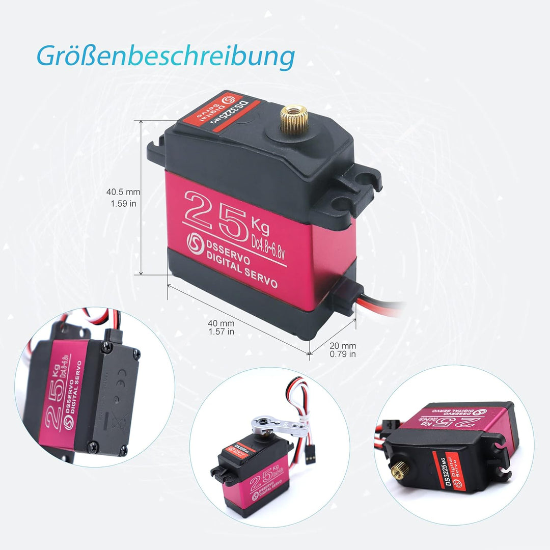 KUBOWAI 25kg Digital Servo, Full Metal Gear Wasserdichter Servomotor mit hohem Drehmoment, Lenkwinke