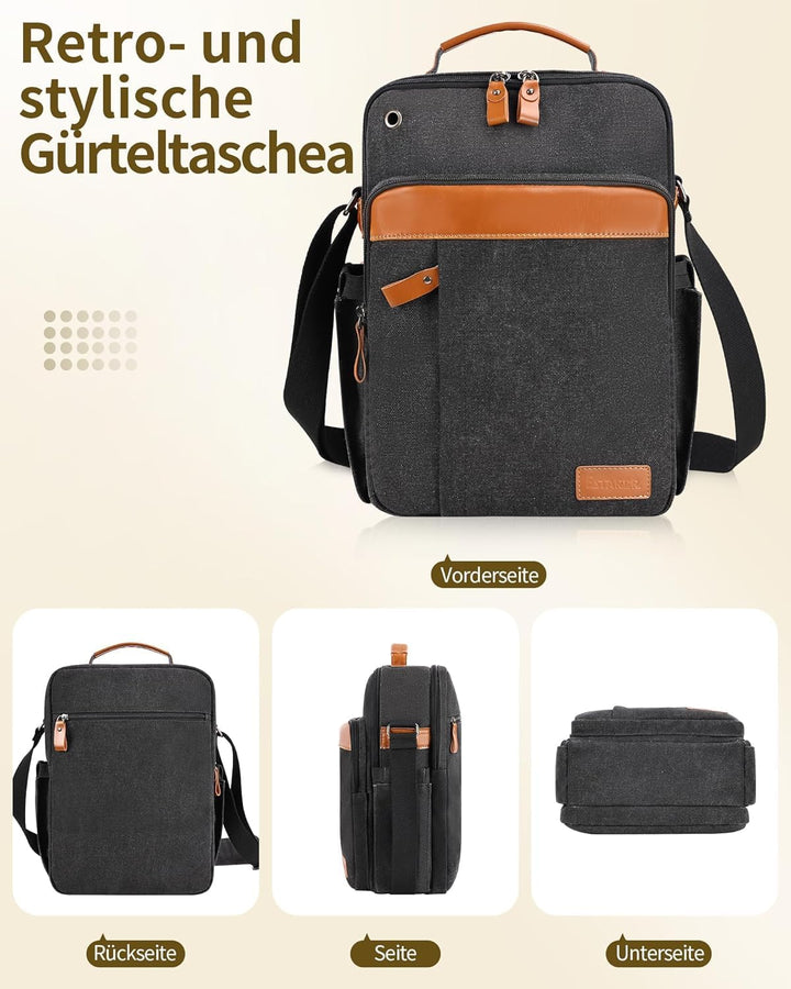 ESTARER Umhängetasche Herren, Schultertasche 13 Zoll kleine, Herrentasche Kuriertasche aus Canvas fü