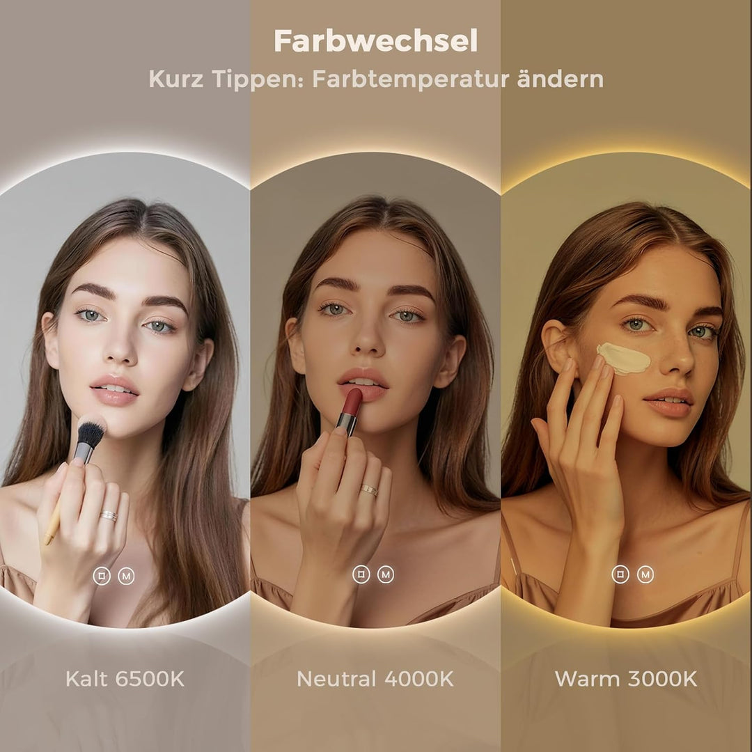 S'AFIELINA Badspiegel Rund 70cm Badezimmerspiegel mit Beleuchtung Dimmbar LED Badspiegel Rund mit To