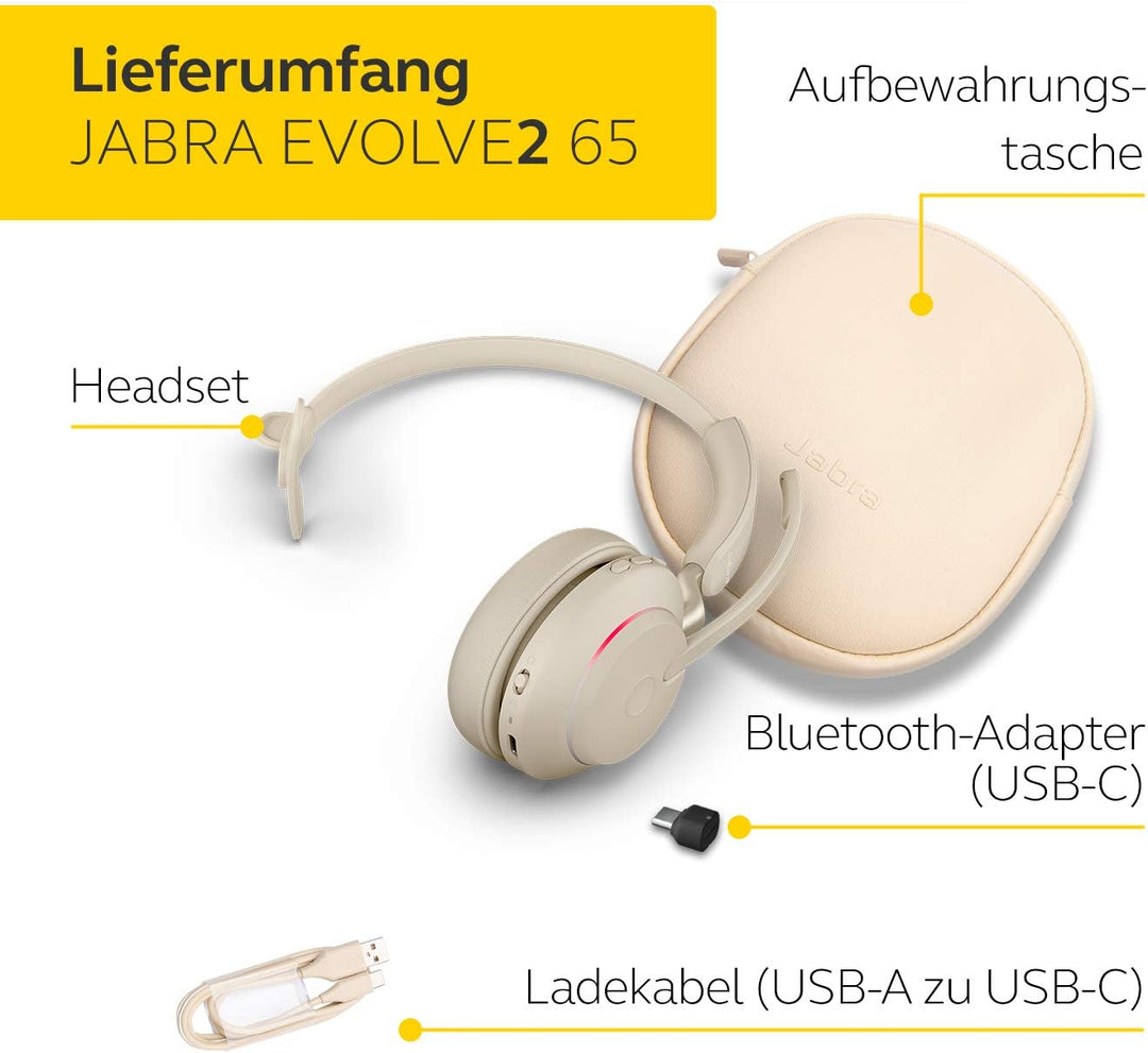 Jabra Evolve2 65 Wireless PC Headset – Noise Cancelling UC Certified Mono Headphones With Long-Lasti