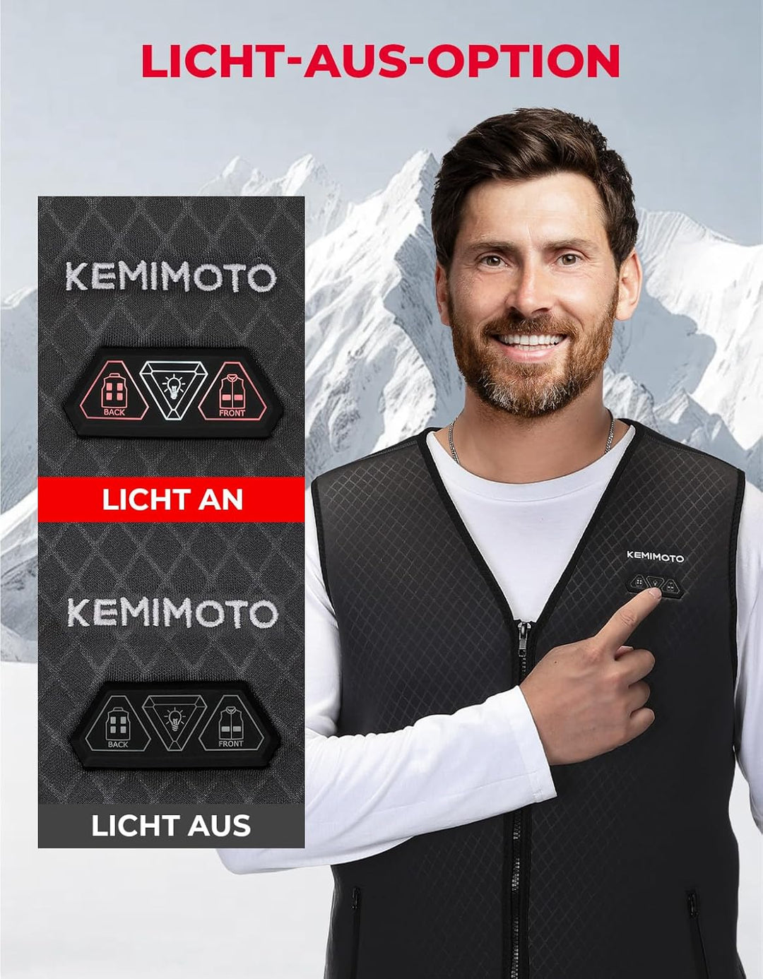 KEMIMOTO Beheizbare Weste Herren, Beheizte Weste mit 6 Heizzonen, 3 Einstellbare Wärmestufe, USB Ele