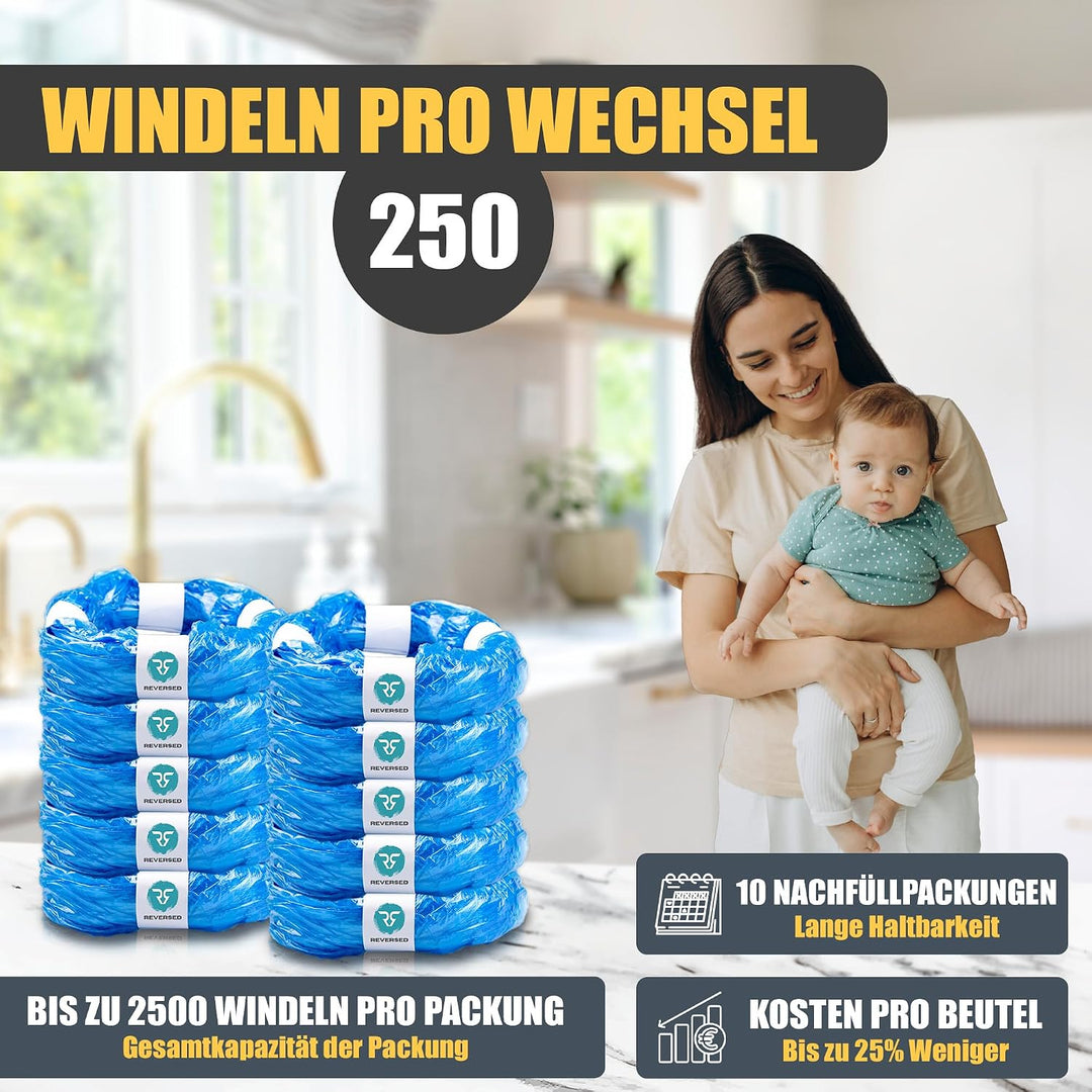 REVERSED® 10 Stück Nachfüllfolie für Windeleimer - Kompatibel mit Tommee Tippee Twist & Click Angelc