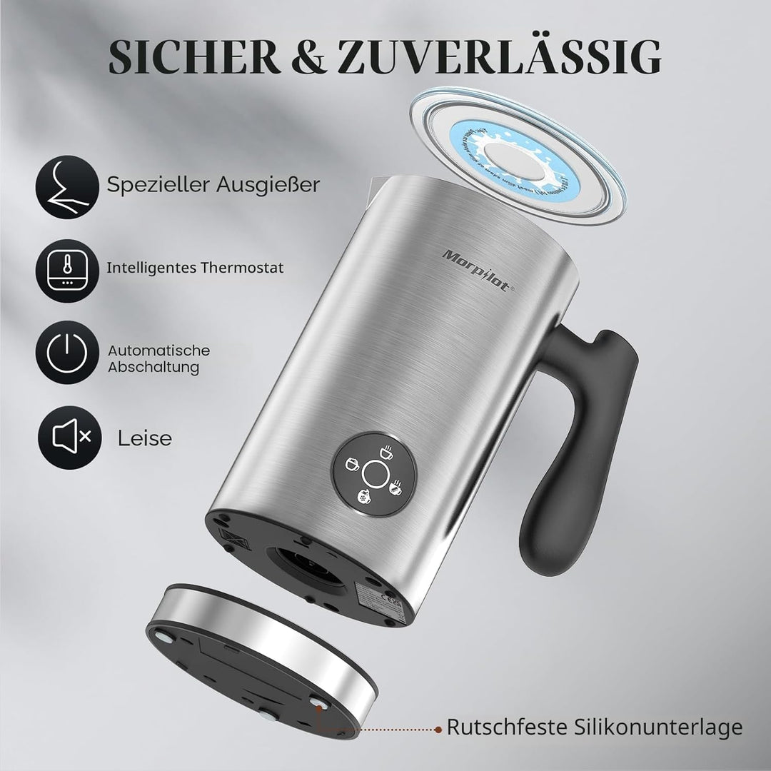 Morpilot Milchaufschäumer Elektrisch 4 in 1, 300ml, Milchschäumer für Heisser und Kalter Milchschaum