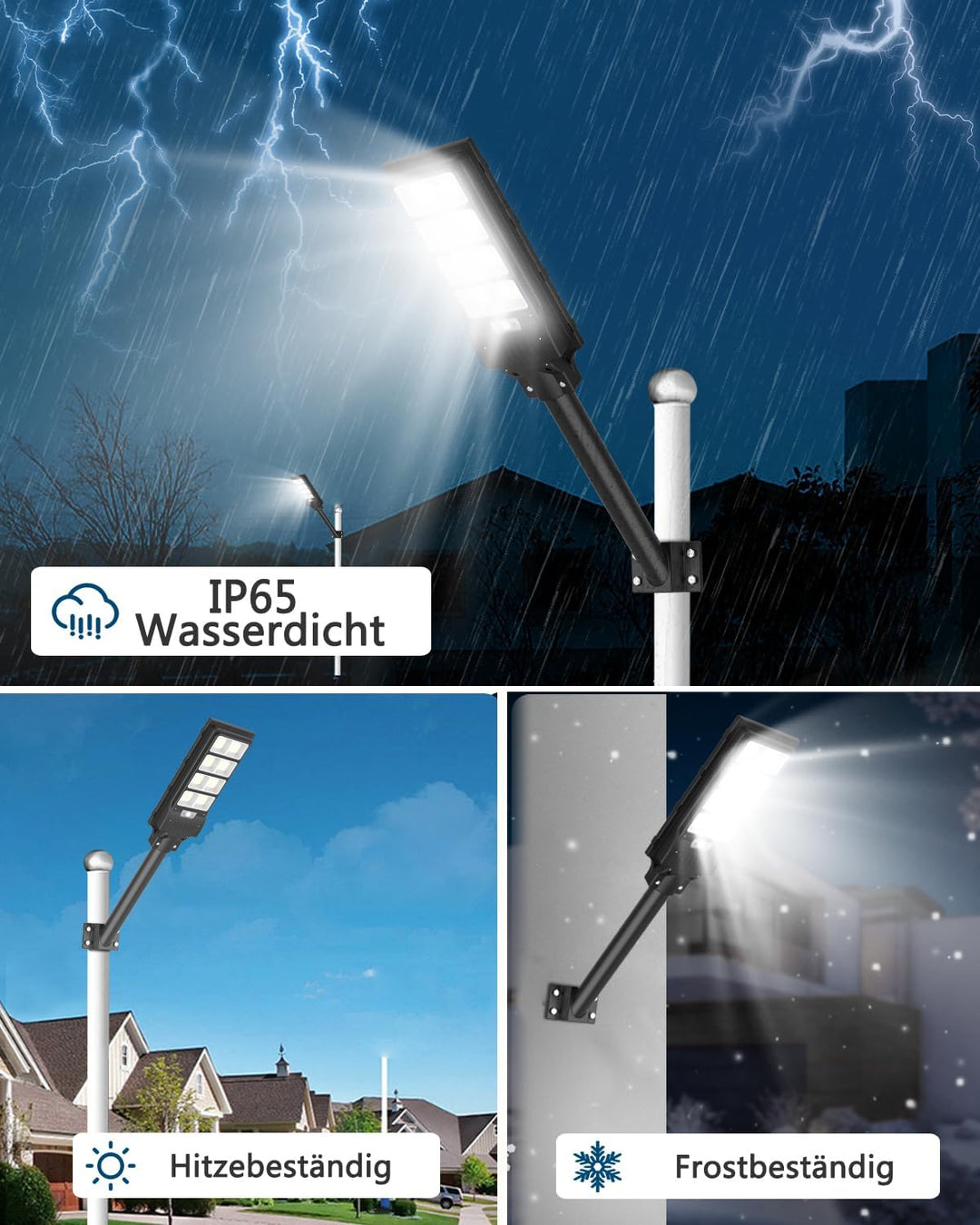 500W Solar Strassenlaterne, 6500K LED Strahler mit Bewegungsmelder Sensor, 4 Stück Solarlampen Stras