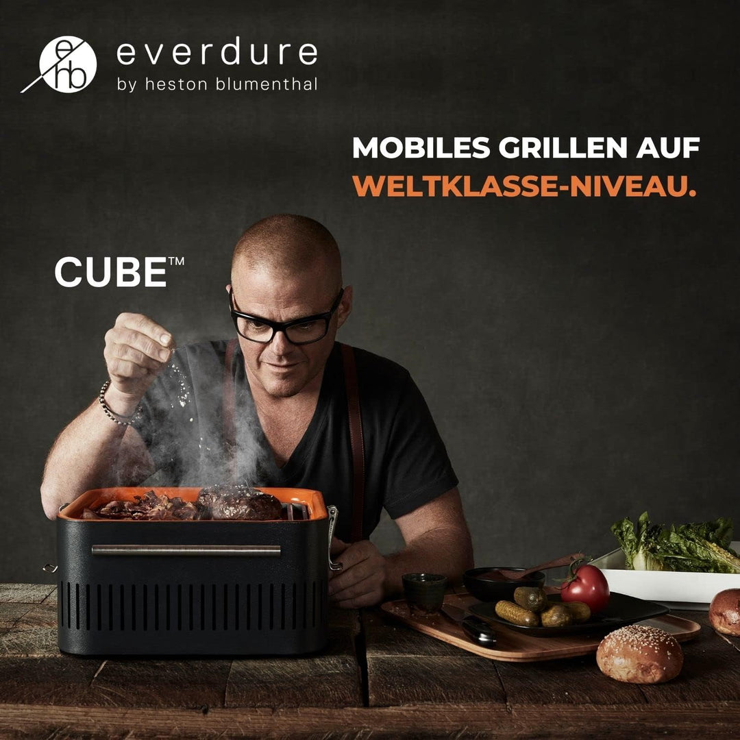everdure by heston blumenthal Holzkohlegrill CUBE I mobiler Outdoor-Gril in Orange I tragbarer Gourm