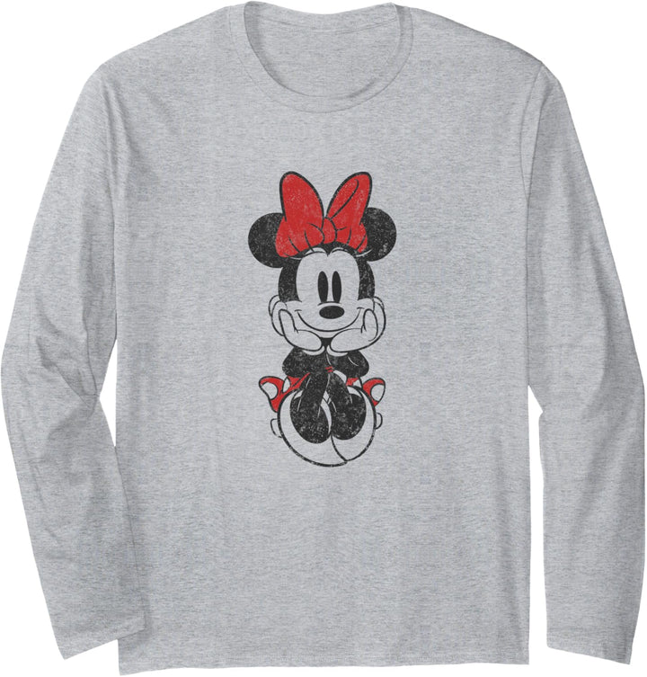 Disney Mickey And Friends Minnie Mouse Sitting Distressed Langarmshirt