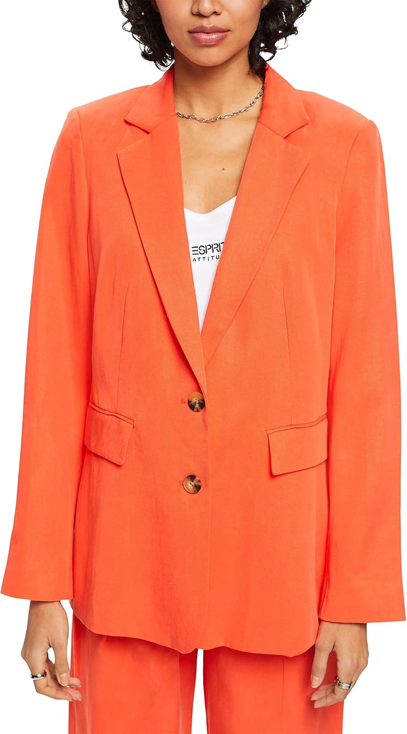 ESPRIT Einreihiger Blazer mit Leinen 44 Orange Red, 44 Orange Red