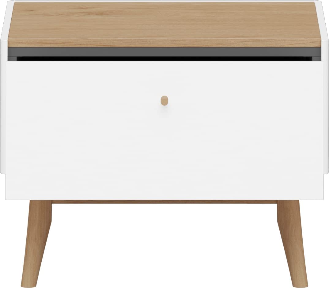 Germania Nachtkonsole 2410-535 Monteo, Weiss/Kendal Eiche, Massivholzdetails, 42 x 42 x 55 cm (BxHxT