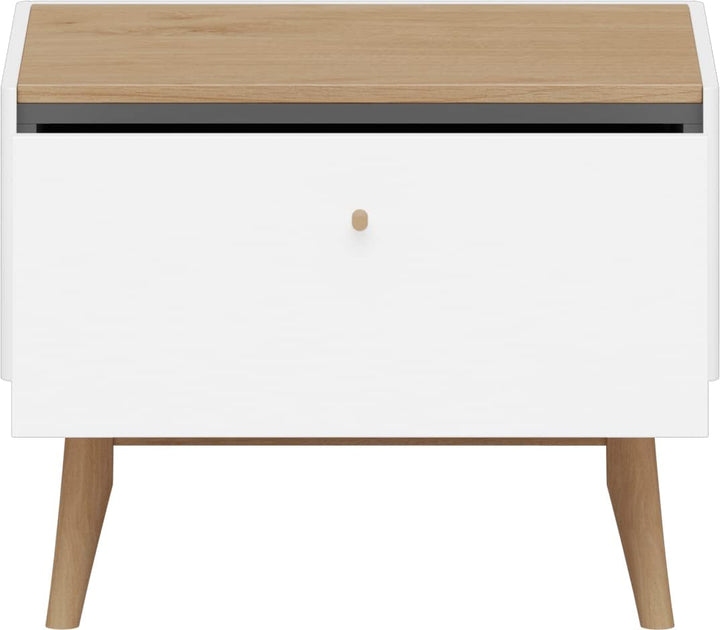 Germania Nachtkonsole 2410-535 Monteo, Weiss/Kendal Eiche, Massivholzdetails, 42 x 42 x 55 cm (BxHxT