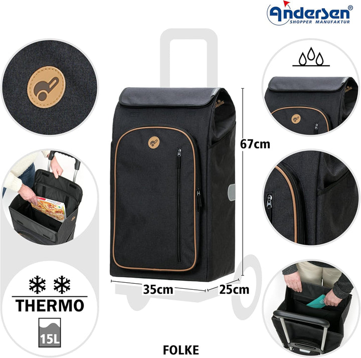 Andersen Einkaufstrolley Ersatztasche - 61 Liter - mit Kühlfach - Seiten- & Fronttasche - extra Inne