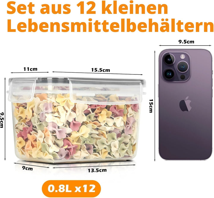 Withosent 0.8L Vorratsdosen Luftdicht Set, 12er Aufbewahrungsbox Küche mit Deckel Kunststoff, Vorrat