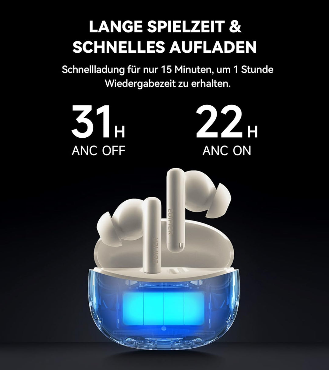 Edifier X5 Pro Kopfhörer mit aktiver Geräuschunterdrückung mit KI-verbesserten Anrufen, Transparenz,