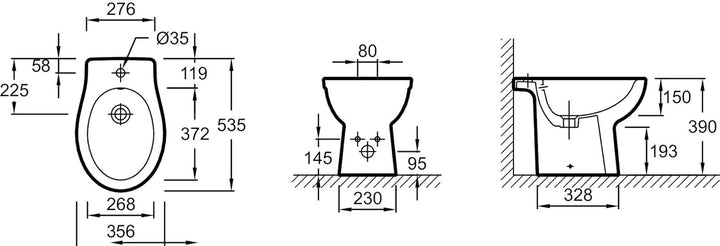 JACOB DELAFON New OLA EBB0001-00 Bidet aus Keramik, mit verdeckten Befestigungen, einfache Reinigung