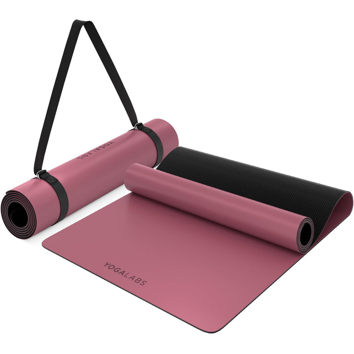 YOGALABS® - Premium Yoga-Matte STUDIO 185 x 68 x 0,4cm (extra gross) inkl. Gurt aus ECO PU & Naturka
