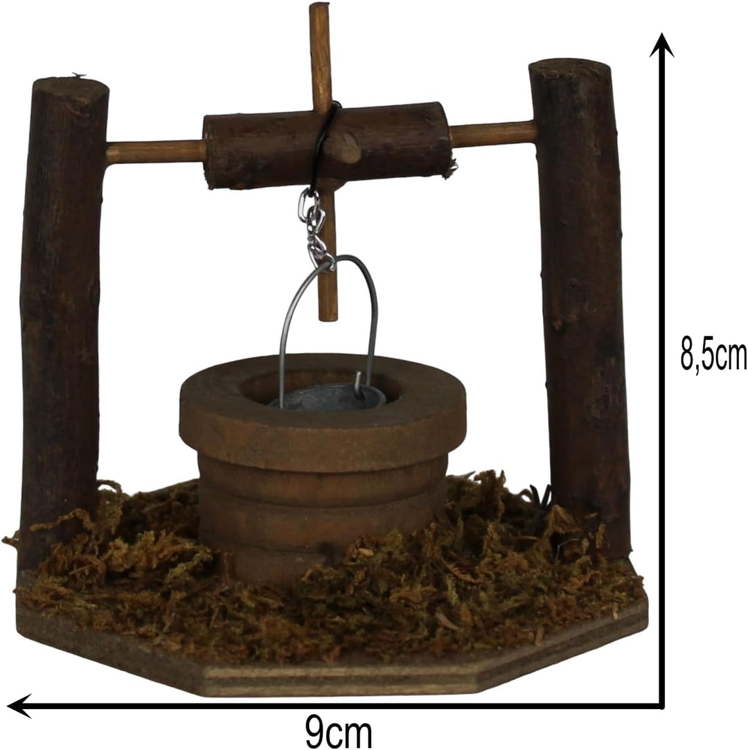 | ZICOM Krippenzubehör Brunnen 9x9x8,5cm Holz, Metall – Handgefertigter Miniatur-Brunnen für Krippen