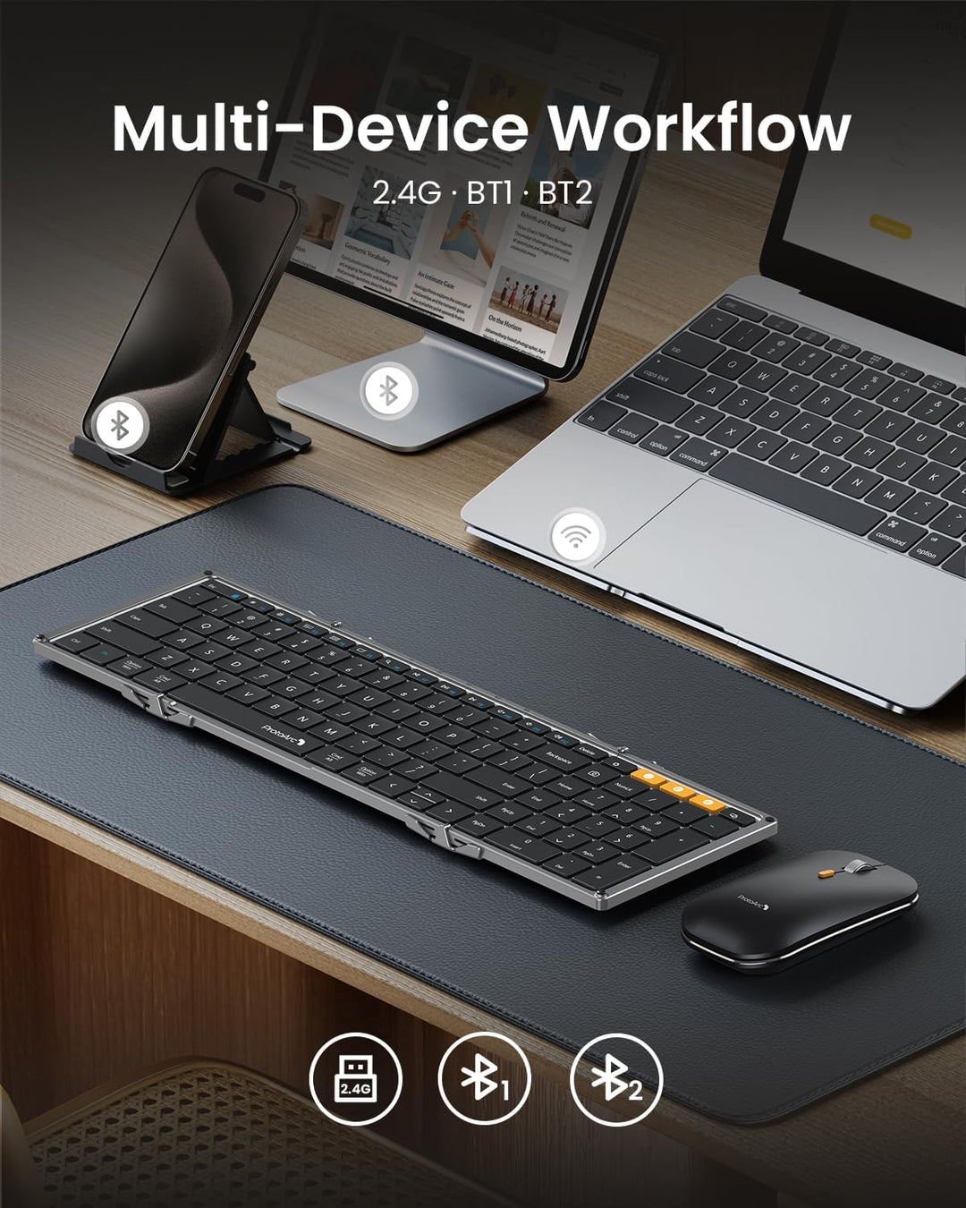 ProtoArc XKM01 Faltbare Tastatur und Maus | Full-Size Bluetooth Tastatur Klappbar mit Ziffernblock |