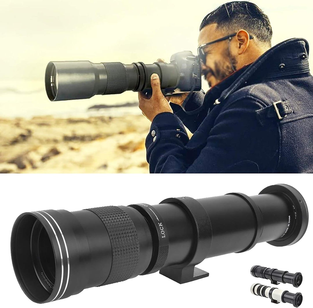 DAUERHAFT 420-800mm Teleskopobjektiv, F8.3-16 Manueller Fokus Zoom-Teleobjektiv mit 2X Vergrösserung