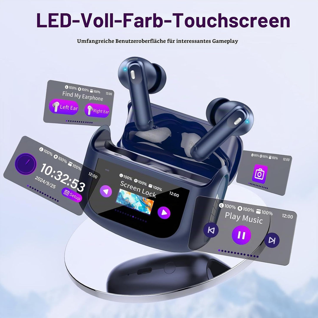 Touchscreen In Ear Bluetooth Kopfhörer ANC+ENC Noise Cancelling Mic Blau | Kopfhörer Kabellos Blueto