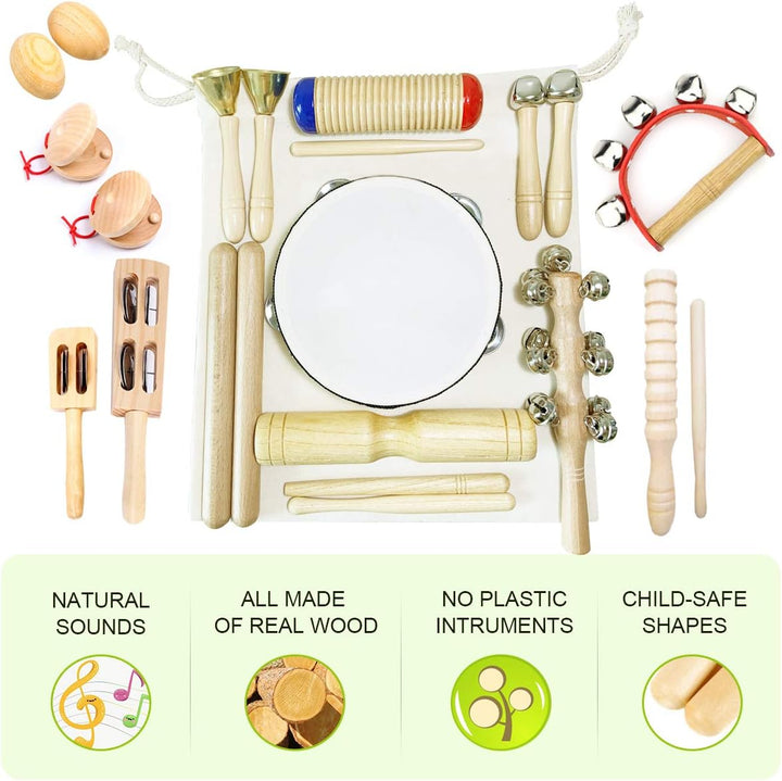 ULIFEME 23 Stück Musikinstrumente Set, Musical Instruments Holz Percussion Set für Kinder, Baby und