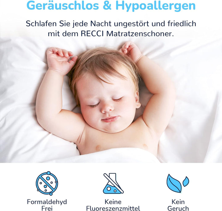 RECCI Wasserdichter Matratzenschoner 140 x 200 cm, Anti-Milben und -Bakterien Matratzenauflage, masc