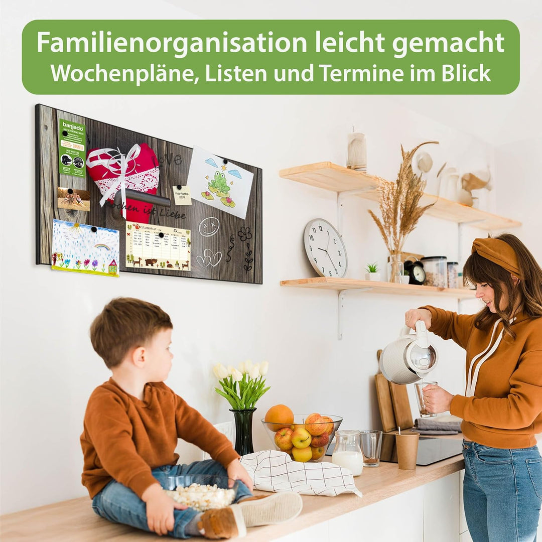 banjado Magnettafel schwarz 78 x 37cm / Magnetwand Metall/Magnetpinnwand als Memoboard/Pinnwand Magn