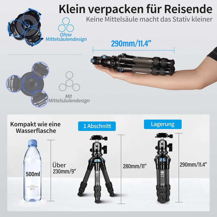 SIRUI AM223 Mini Camera Tripod Stativ,Klein Reisestativ Kamerastativ,Carbon Kamera Ministativ Tischs