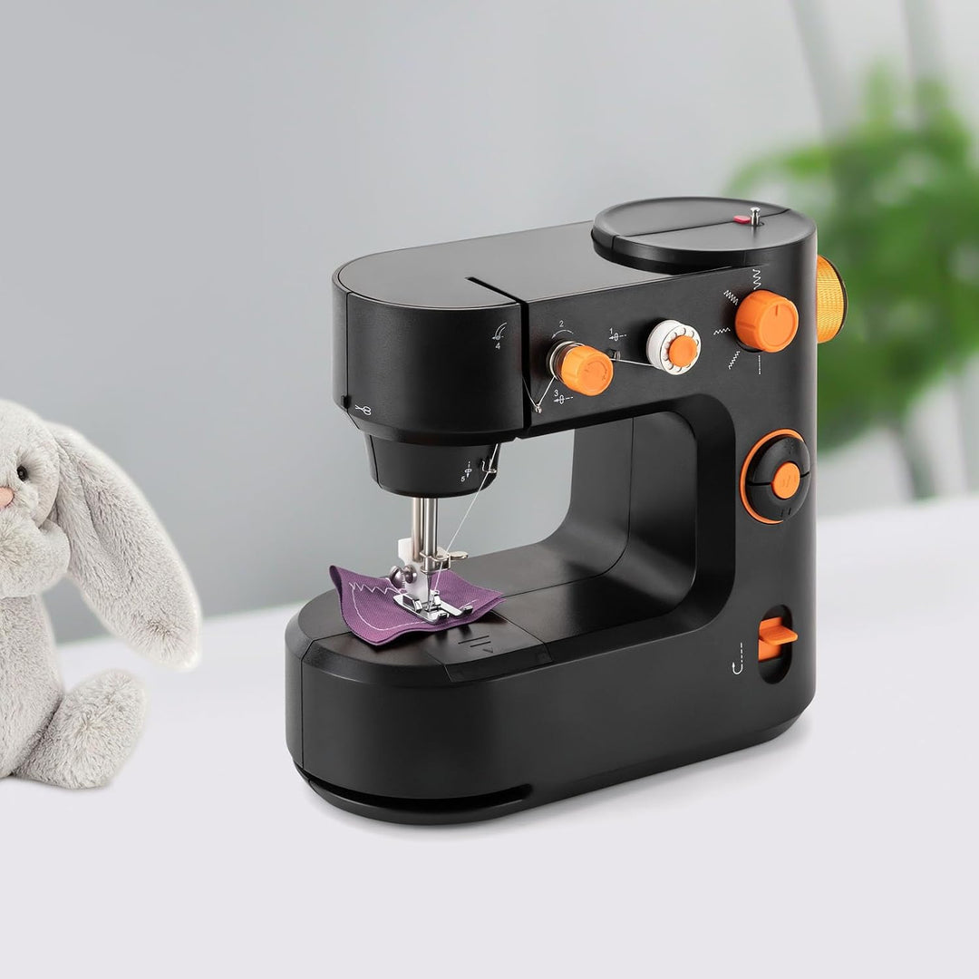 MINRS Mini-Nähmaschine mit Fusspedal (LED Licht, 5 Stichmuster, Fadenabschneider, Zwei-Wege-Nähen, A
