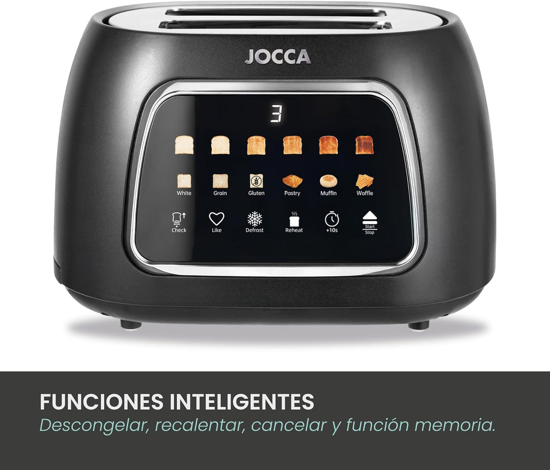 JOCCA Digitaler Easy-Touch-Toaster, 2 Schlitze, Touchscreen, 6 Bräunungsstufen und 6 Brotarten, brei