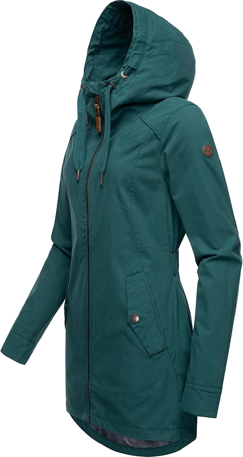 Ragwear Damen Übergangsjacke leichte Jacke lang mit Kapuze Mondda XS-XXL XS Dark Green, XS Dark Gree