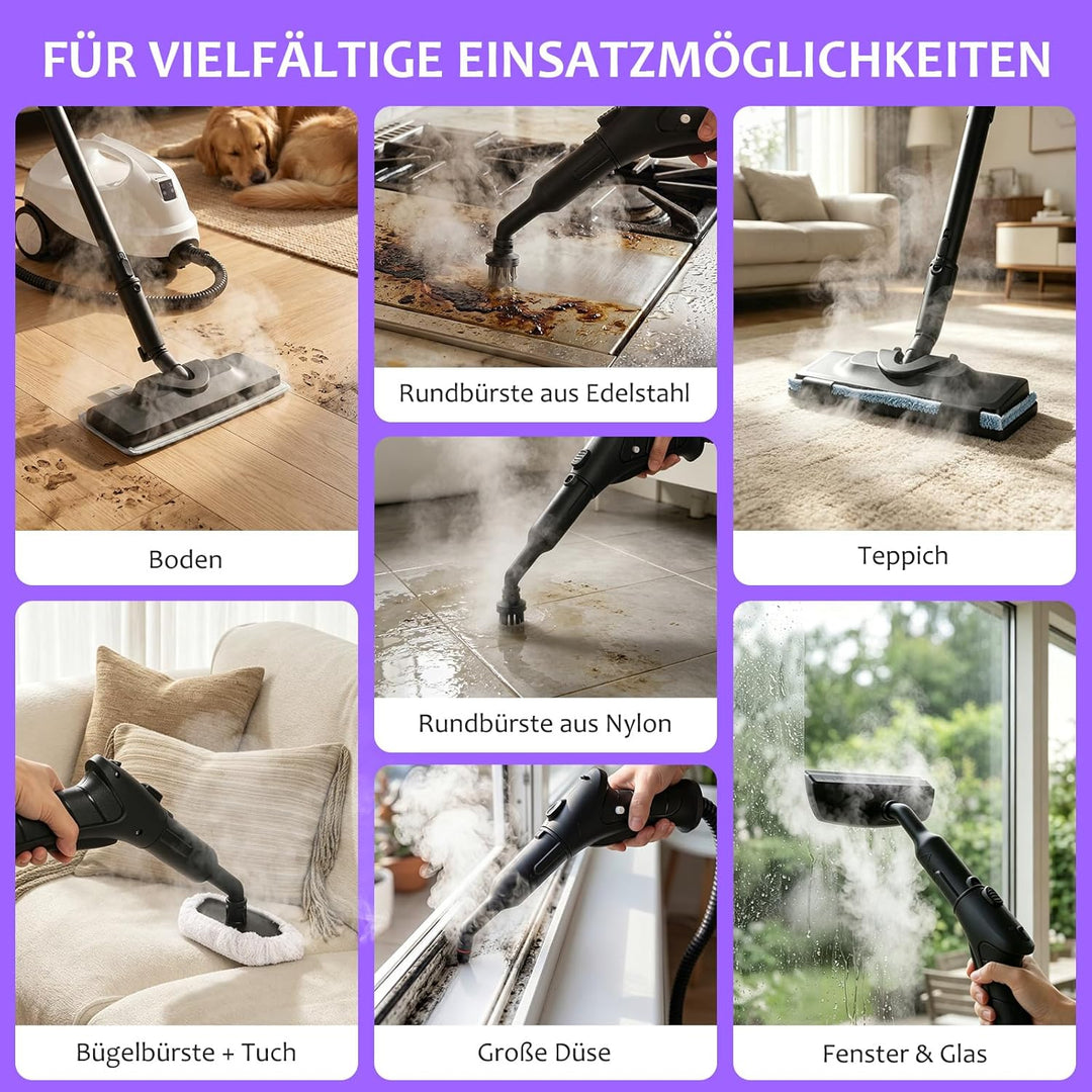 Dampfreiniger, tragbarer Dampfreiniger für den Haushalt, 120 °C Hochtemperaturdampf mit 20 Zubehörte