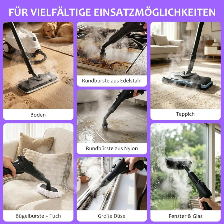 Dampfreiniger, tragbarer Dampfreiniger für den Haushalt, 120 °C Hochtemperaturdampf mit 20 Zubehörte