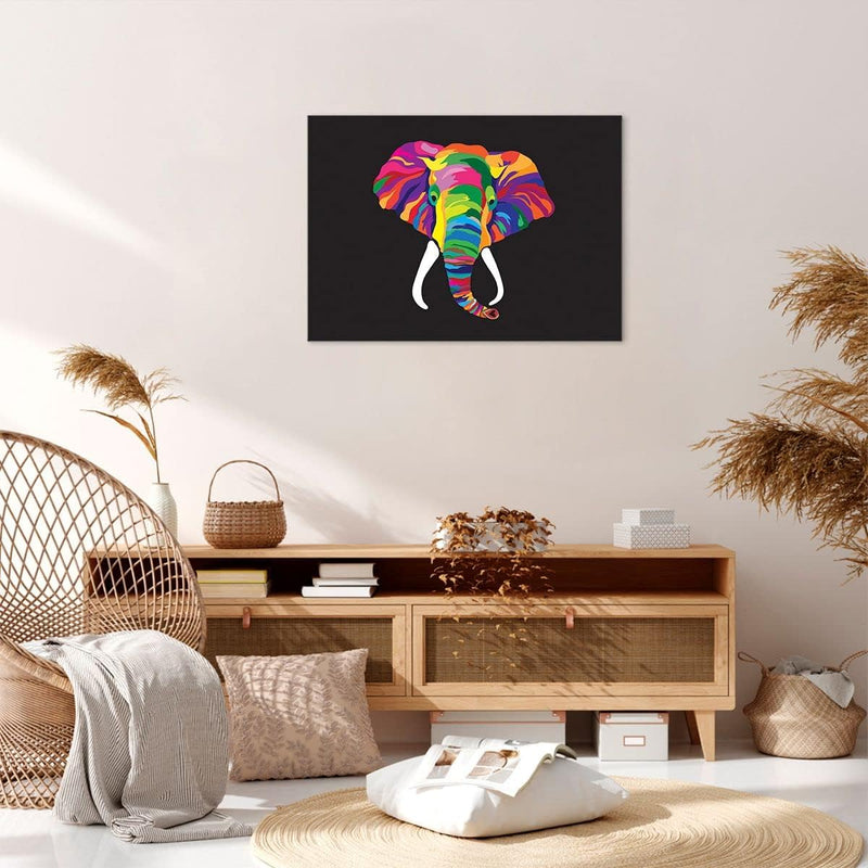 ARTTOR Bilder auf Leinwand Elefant spass bunt tier Leinwandbild 70x50cm Wandbilder Dekoration Wohnzi