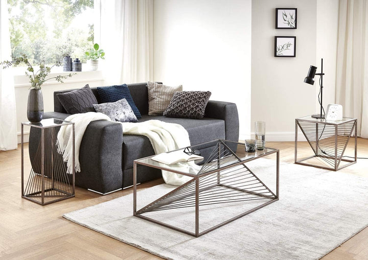 Möbel Jack Couchtisch - Bronzefarben - Klarglas - Stahlgestell - 100 x 60 cm