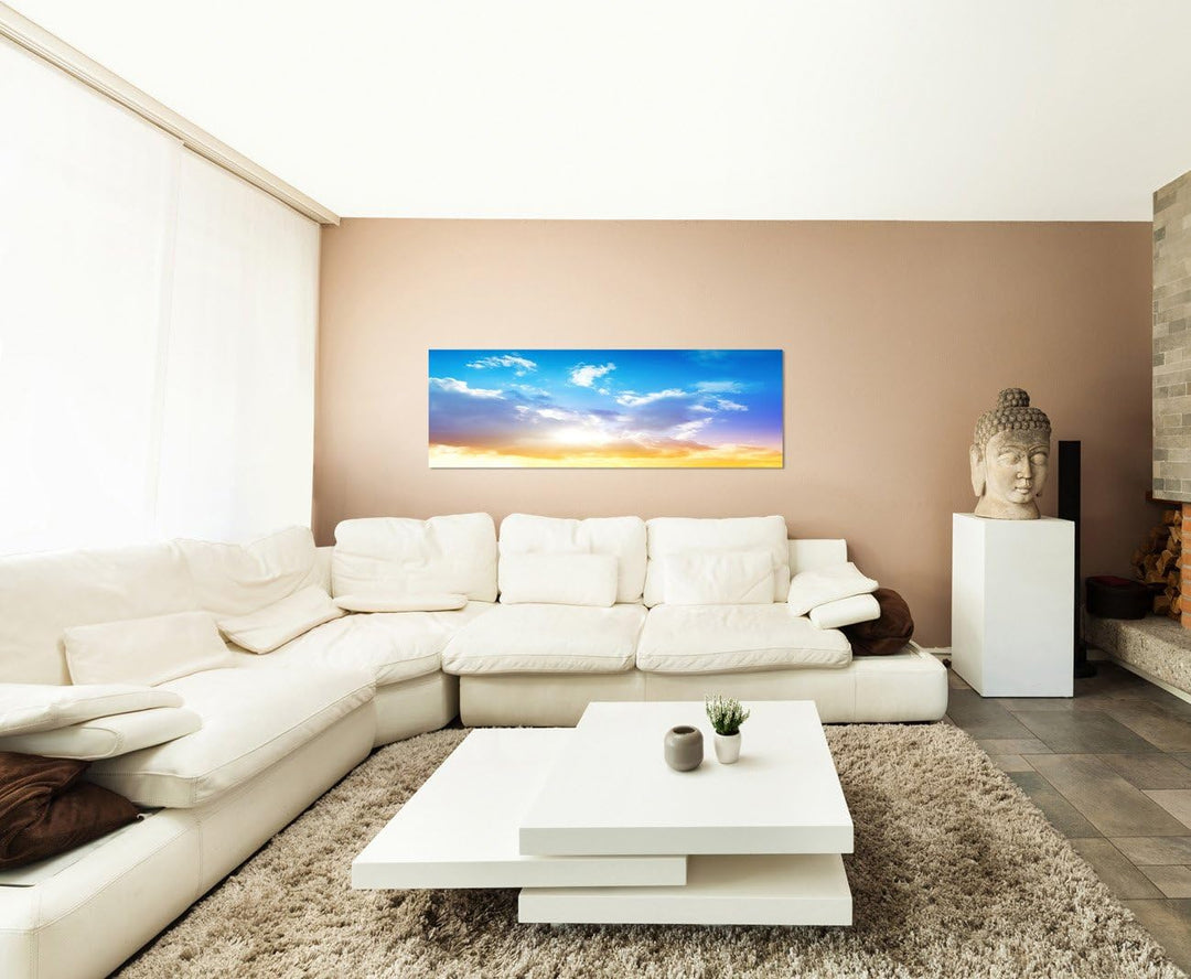 Paul Sinus Art Panoramabild auf Leinwand und Keilrahmen 120x40cm Himmel Wolkenschleier Sonnenaufgang