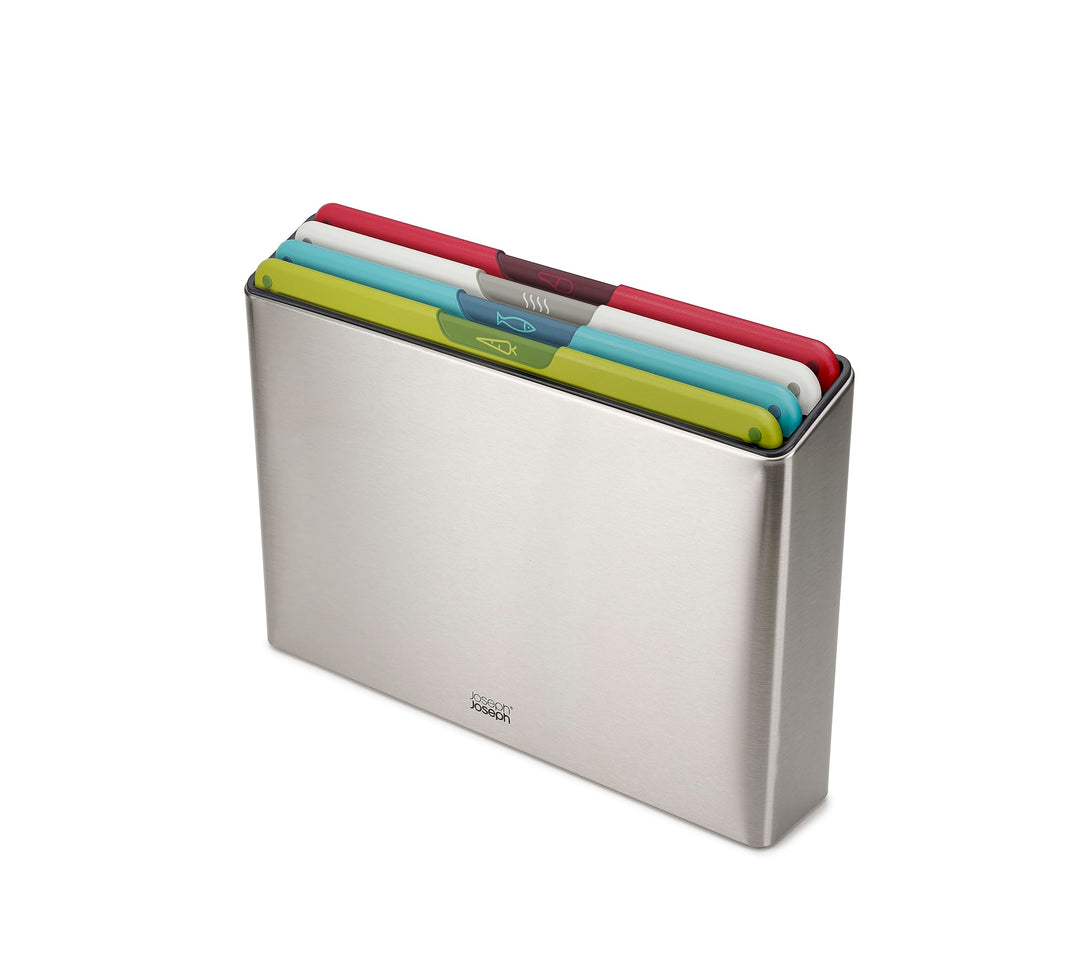 Joseph Joseph Folio Icon Schneidebrett-Set mit Aufbewahrungsbox, rutschfest, farblich gekennzeichnet