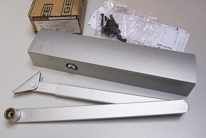 Türschliesser GEZE TS4000 TS 4000, silber Komplettpaket inkl. Montageplatte und Normalgestänge Ts 40